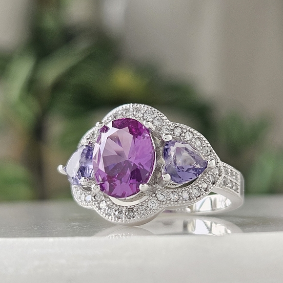 Fancy Oval Purple Amethyst Ring, 925 Sterling Silver Charmed Aroma - Picture 6 of 9